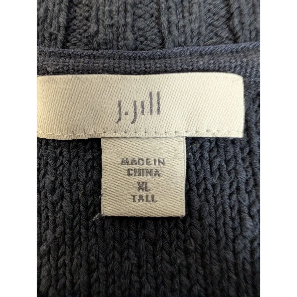 J Jill Short Sleeve Sweater Womens Navy Blouse Top Size XL Tall 100% Cotton